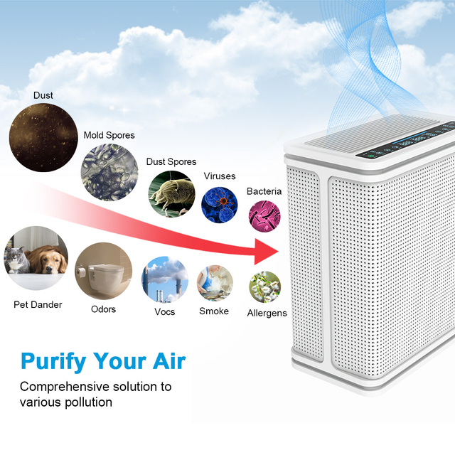 Tem&Hum Seonsor Hepa Filter Big Efficient Air Purifier